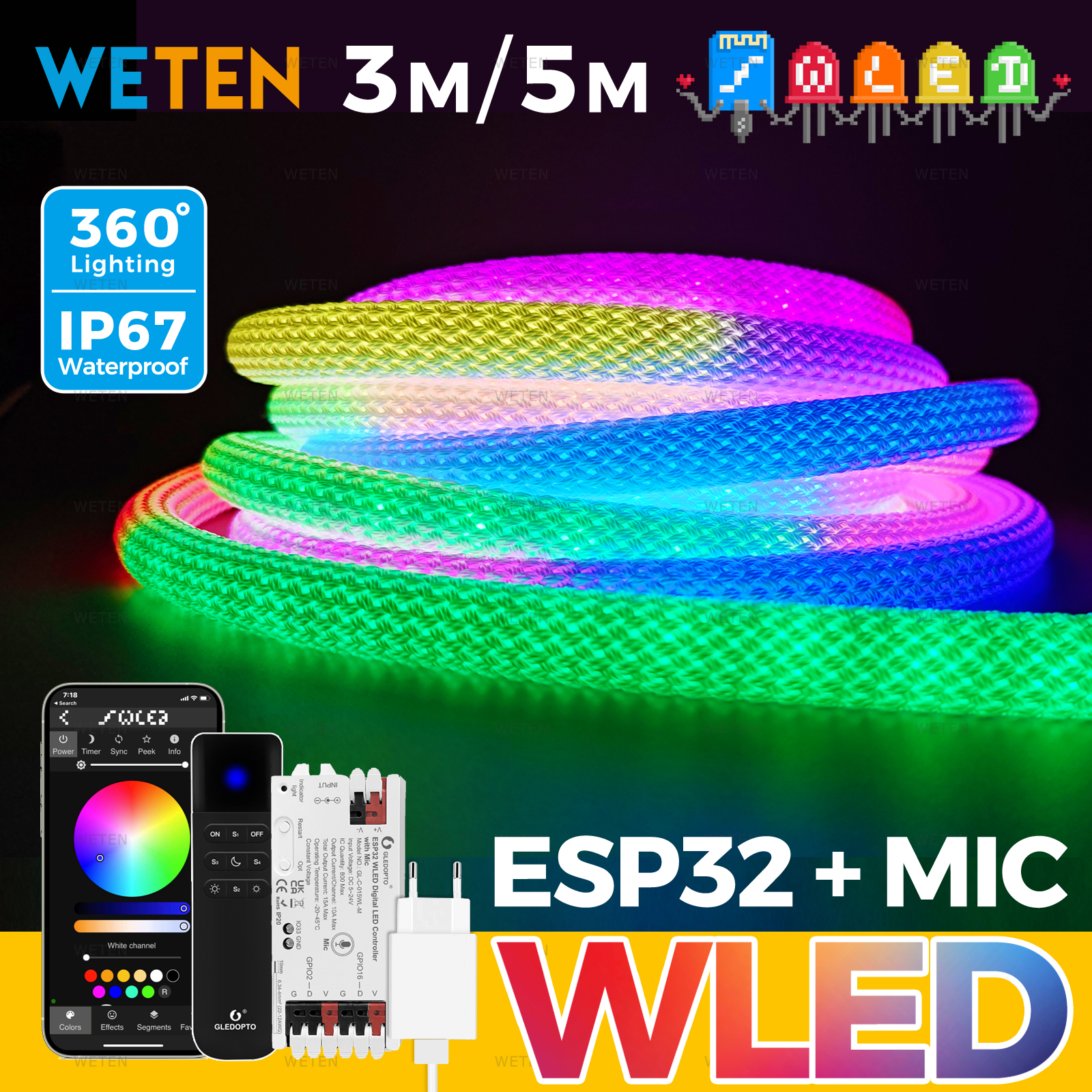 Smart Home Llm - WLED Smart Wifi 360 Round Tube
