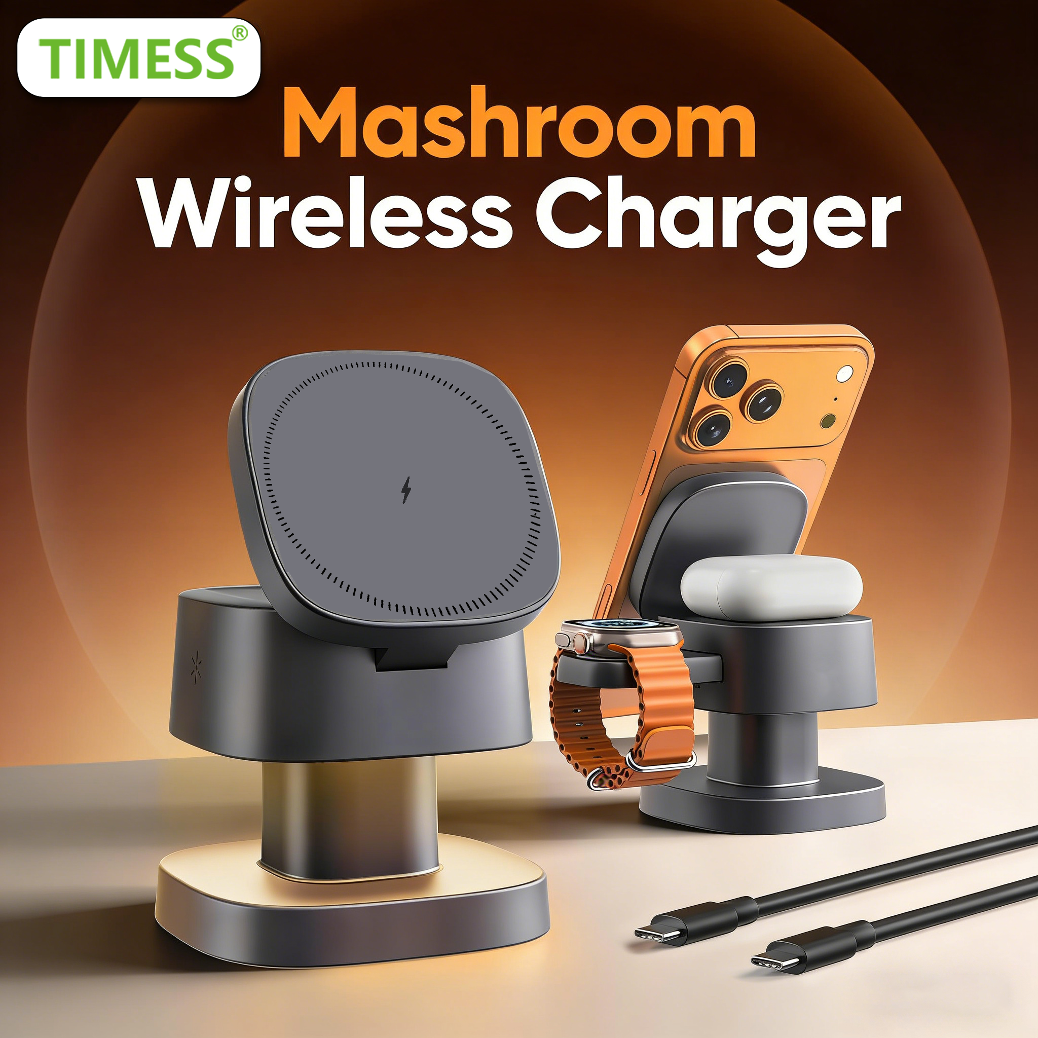 Smart Night Light - TIMESS Night Light Mashroom Wireless Charger