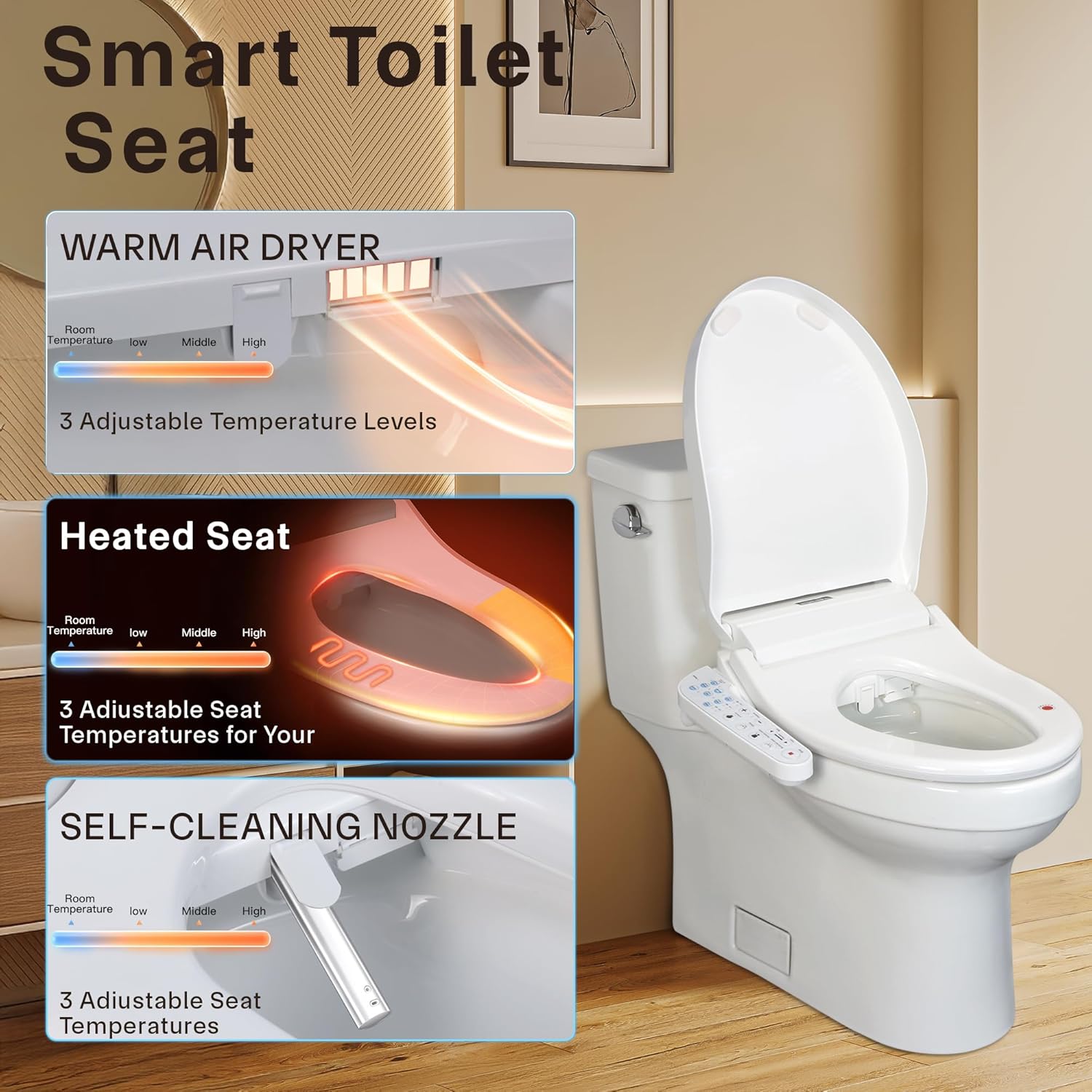 Electric Bidet Toilet Seat wit - Smart Night Light บทวิจารณ์และราคา