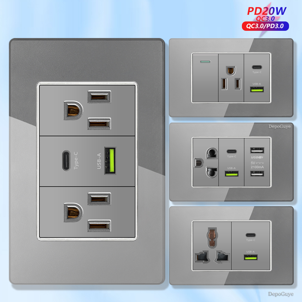Grey Tempered Glass American U - Smart Home Usb บทวิจารณ์และราคา