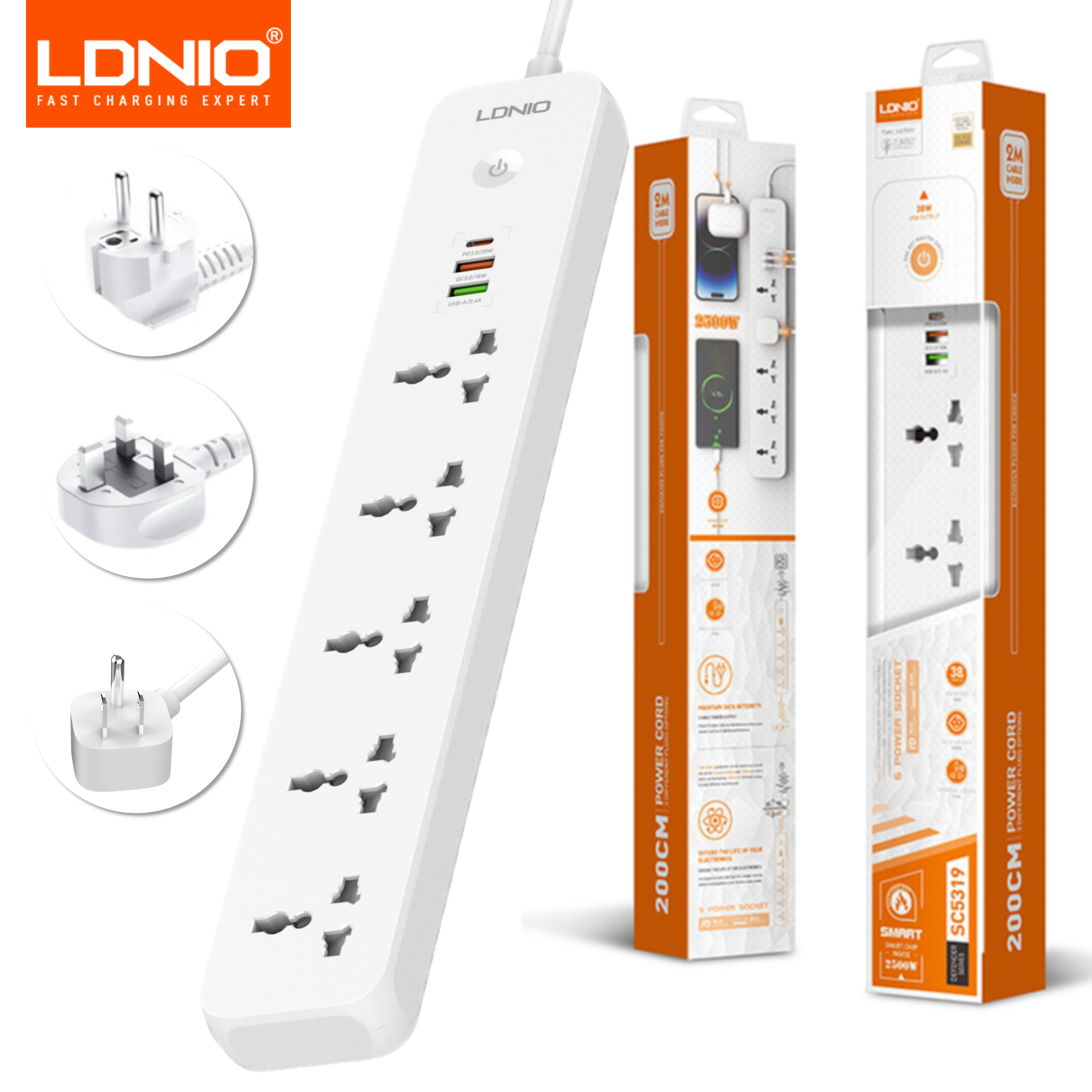 LDNIO 2500W Power Strip with 5 - Smart Power Strip บทวิจารณ์และราคา